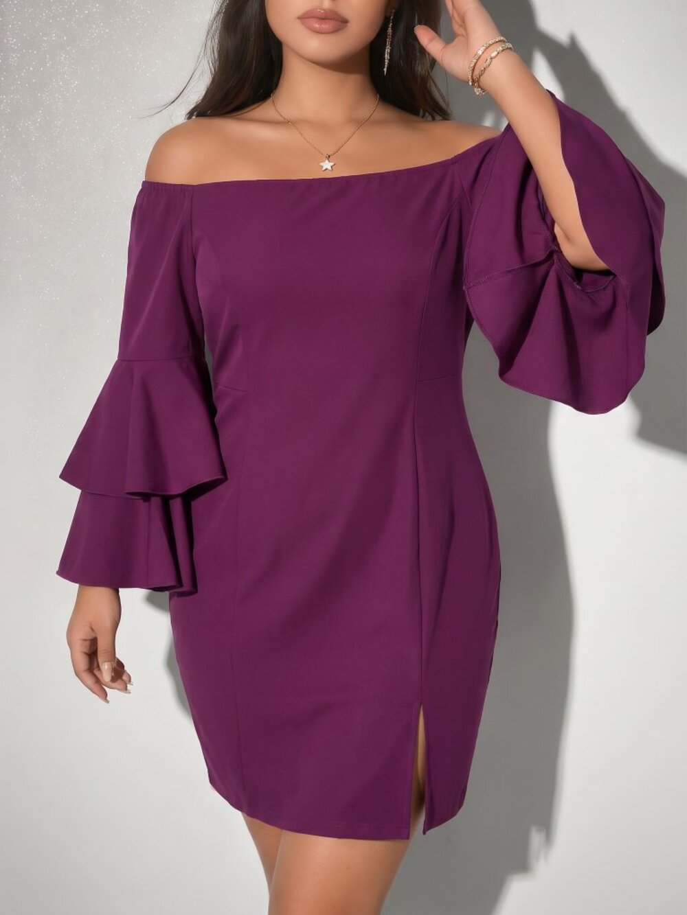 Venus Off the Shoulder Ruffle Tier Sleeve Dress